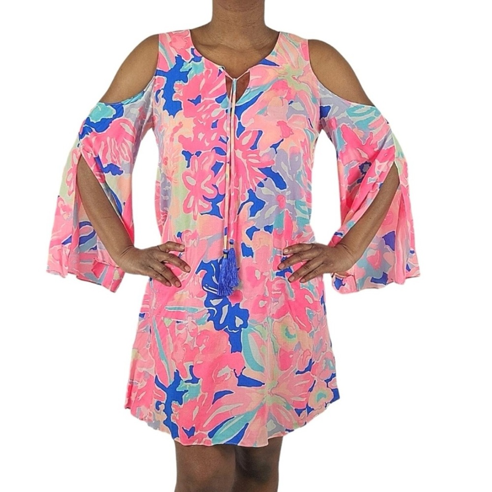 Lilly Pulitzer Pink Blue Green Cold-Shoulder Shift Dress